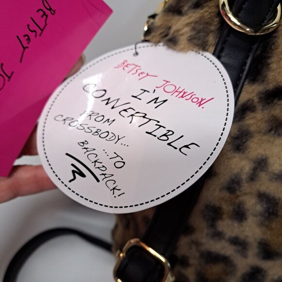 Betsey Johnson Mini Kitsch Faux Fur Cat Leopard Backpack Crossbody & Earbud Case - Picture 3 of 16
